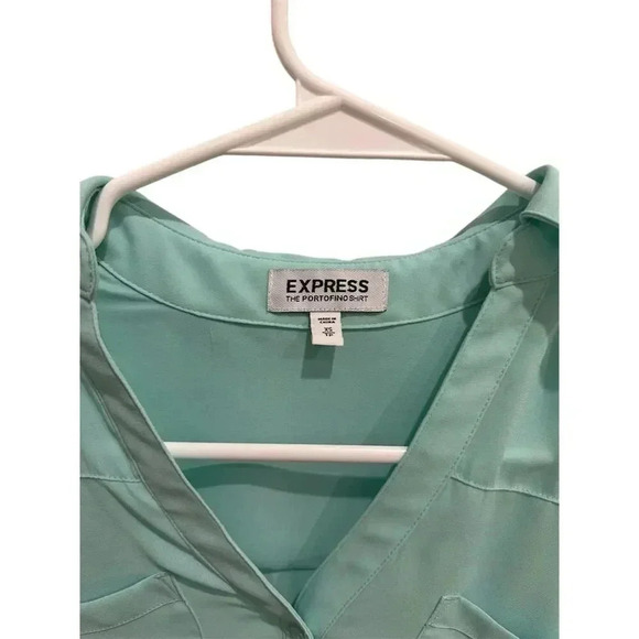 Express Women's XS Green Portofino Blouse Long Roll‎ Tab Sleeve Casual - Picture 3 of 3